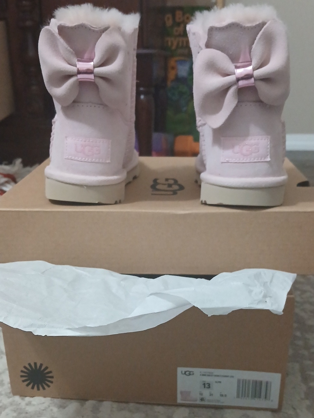 UGG Light Pink Bow Mini Boots with Sparkle Studs - Picture 5 of 5